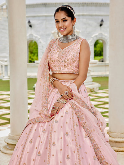 Silk Fabric Beads & Sequince Embroidered Ready to Wear Lehenga Choli & Dupatta houseofpanchhi