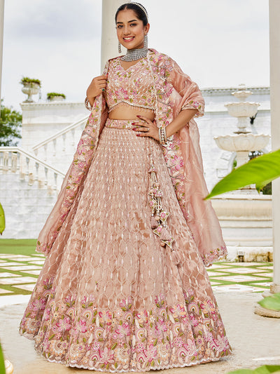 Satin Silk Fabric Sequinned Embroidered Ready to Wear Lehenga Choli & Dupatta houseofpanchhi