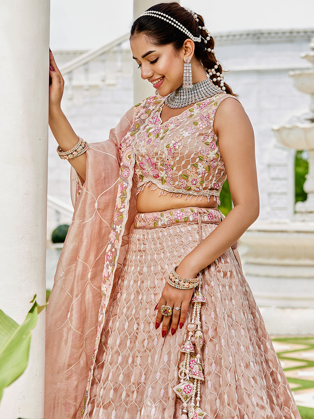 Satin Silk Fabric Sequinned Embroidered Ready to Wear Lehenga Choli & Dupatta houseofpanchhi