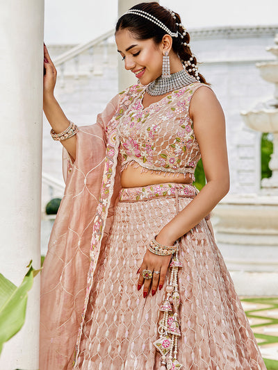 Satin Silk Fabric Sequinned Embroidered Ready to Wear Lehenga Choli & Dupatta houseofpanchhi