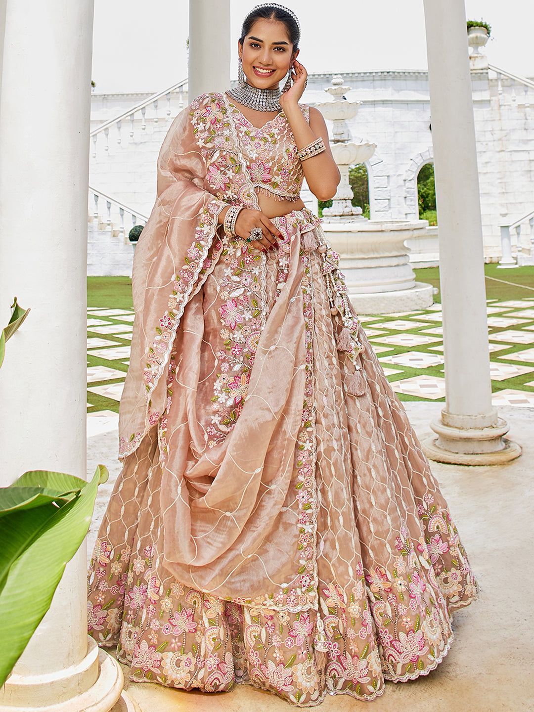 Satin Silk Fabric Sequinned Embroidered Ready to Wear Lehenga Choli & Dupatta houseofpanchhi