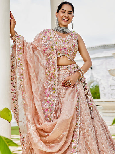 Satin Silk Fabric Sequinned Embroidered Ready to Wear Lehenga Choli & Dupatta houseofpanchhi