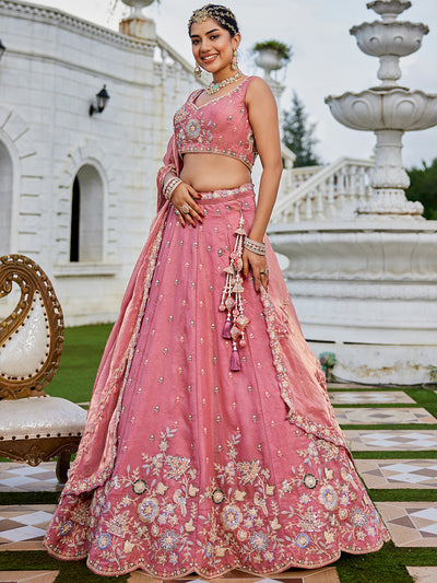 Tissue Fabric Beads & Sequince Embroidered Ready to Wear Lehenga Choli & Dupatta houseofpanchhi
