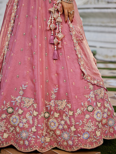 Tissue Fabric Beads & Sequince Embroidered Ready to Wear Lehenga Choli & Dupatta houseofpanchhi