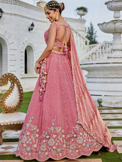 Tissue Fabric Beads & Sequince Embroidered Ready to Wear Lehenga Choli & Dupatta houseofpanchhi