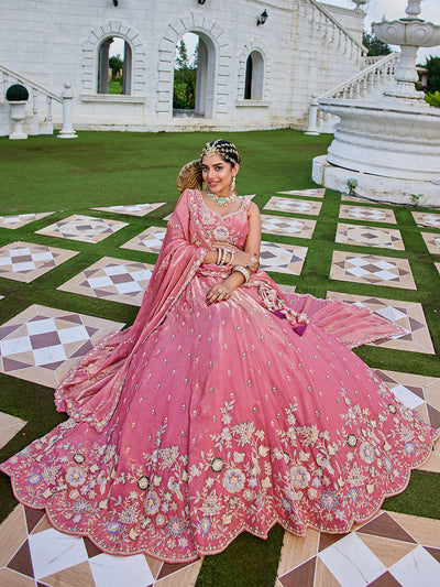 Tissue Fabric Beads & Sequince Embroidered Ready to Wear Lehenga Choli & Dupatta houseofpanchhi
