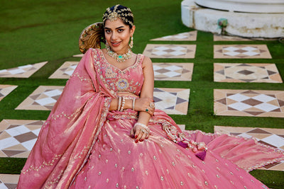 Tissue Fabric Beads & Sequince Embroidered Ready to Wear Lehenga Choli & Dupatta houseofpanchhi