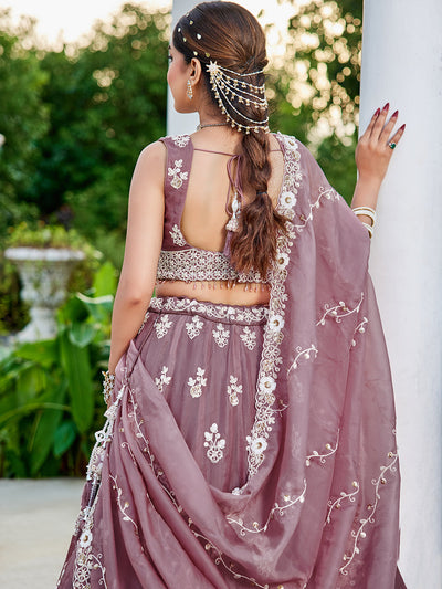 Organza Fabric Beads & Sequince Embroidered Ready to Wear Lehenga Choli & Dupatta houseofpanchhi