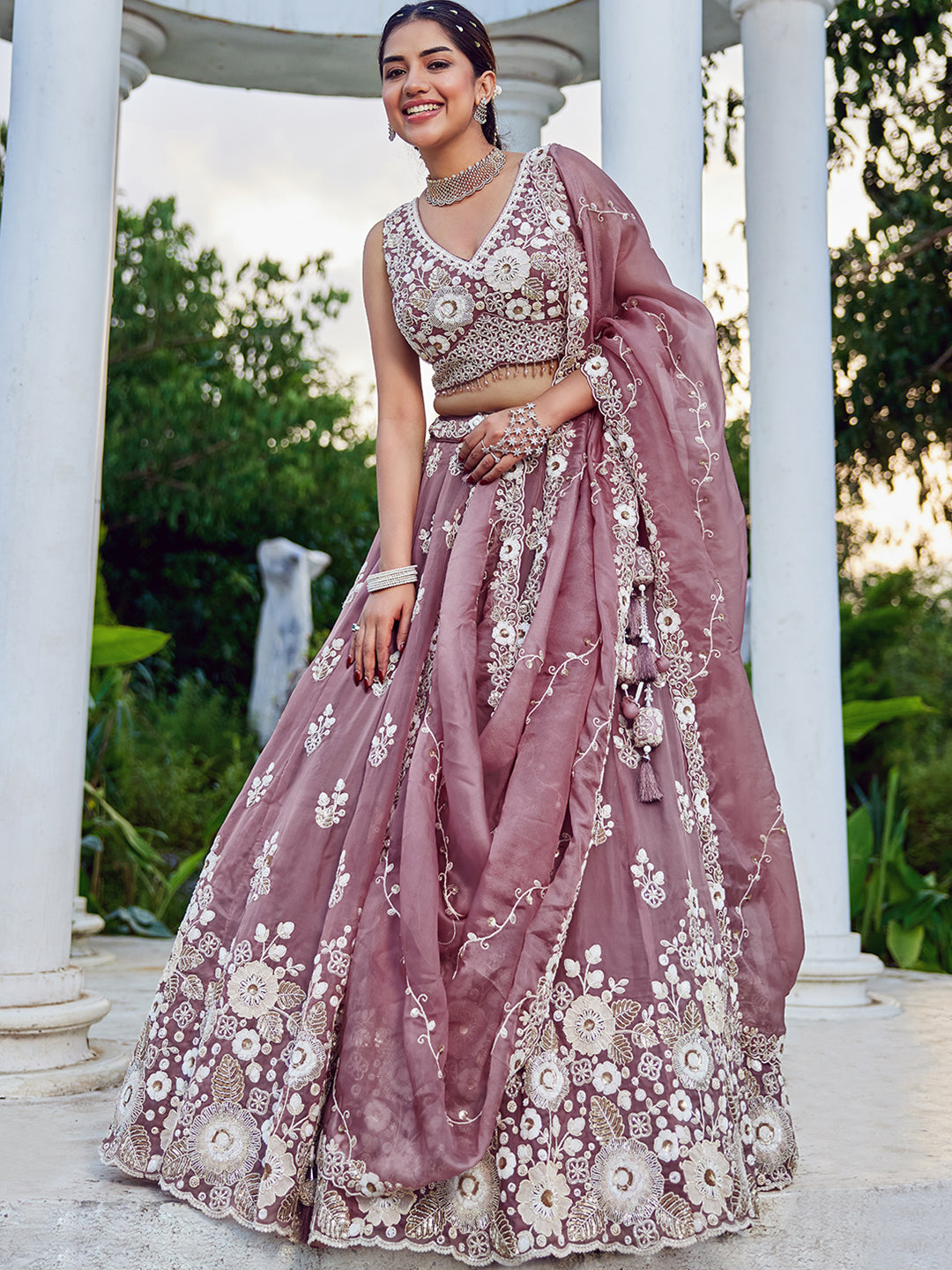 Organza Fabric Beads & Sequince Embroidered Ready to Wear Lehenga Choli & Dupatta houseofpanchhi