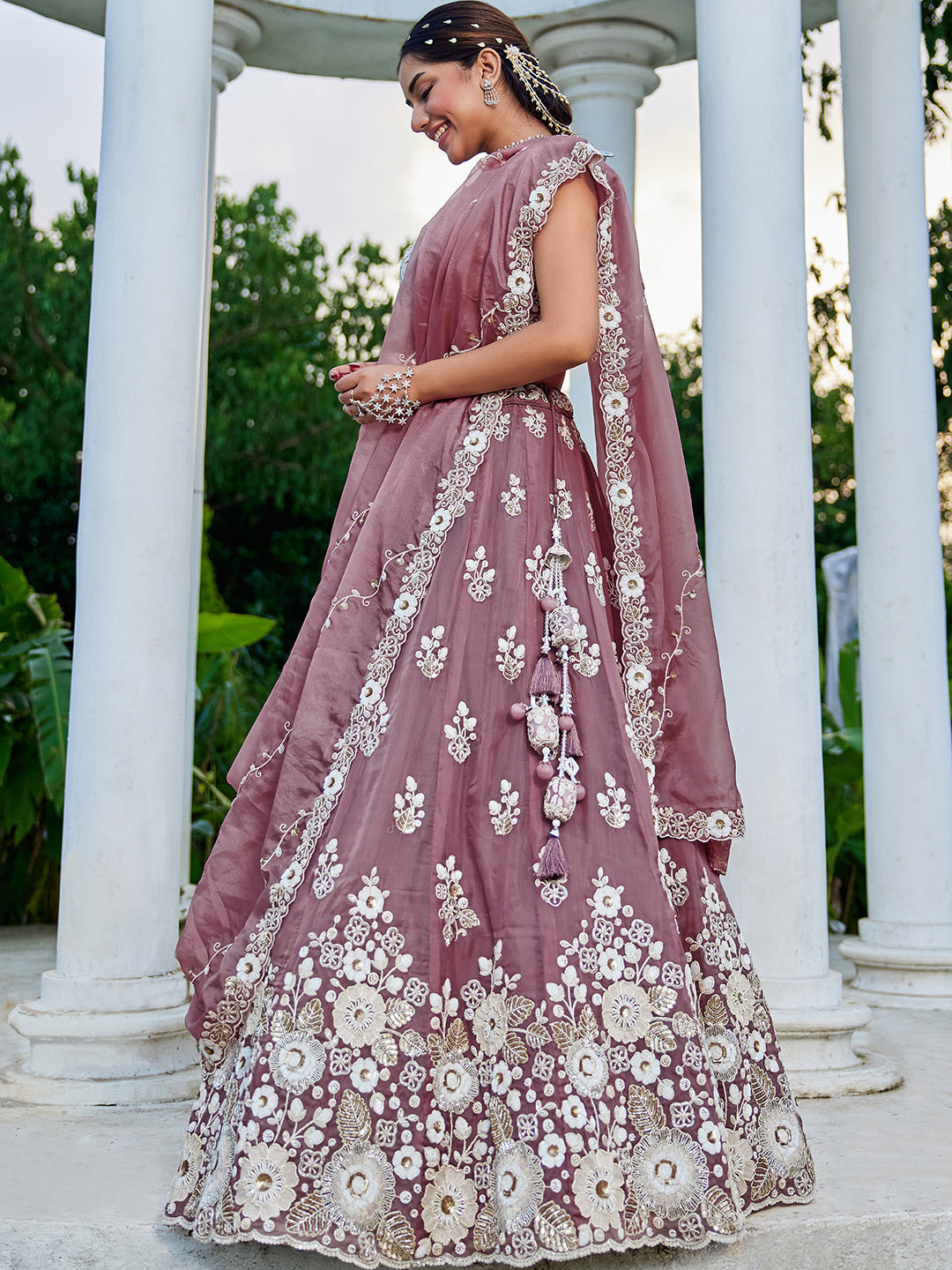 Organza Fabric Beads & Sequince Embroidered Ready to Wear Lehenga Choli & Dupatta houseofpanchhi