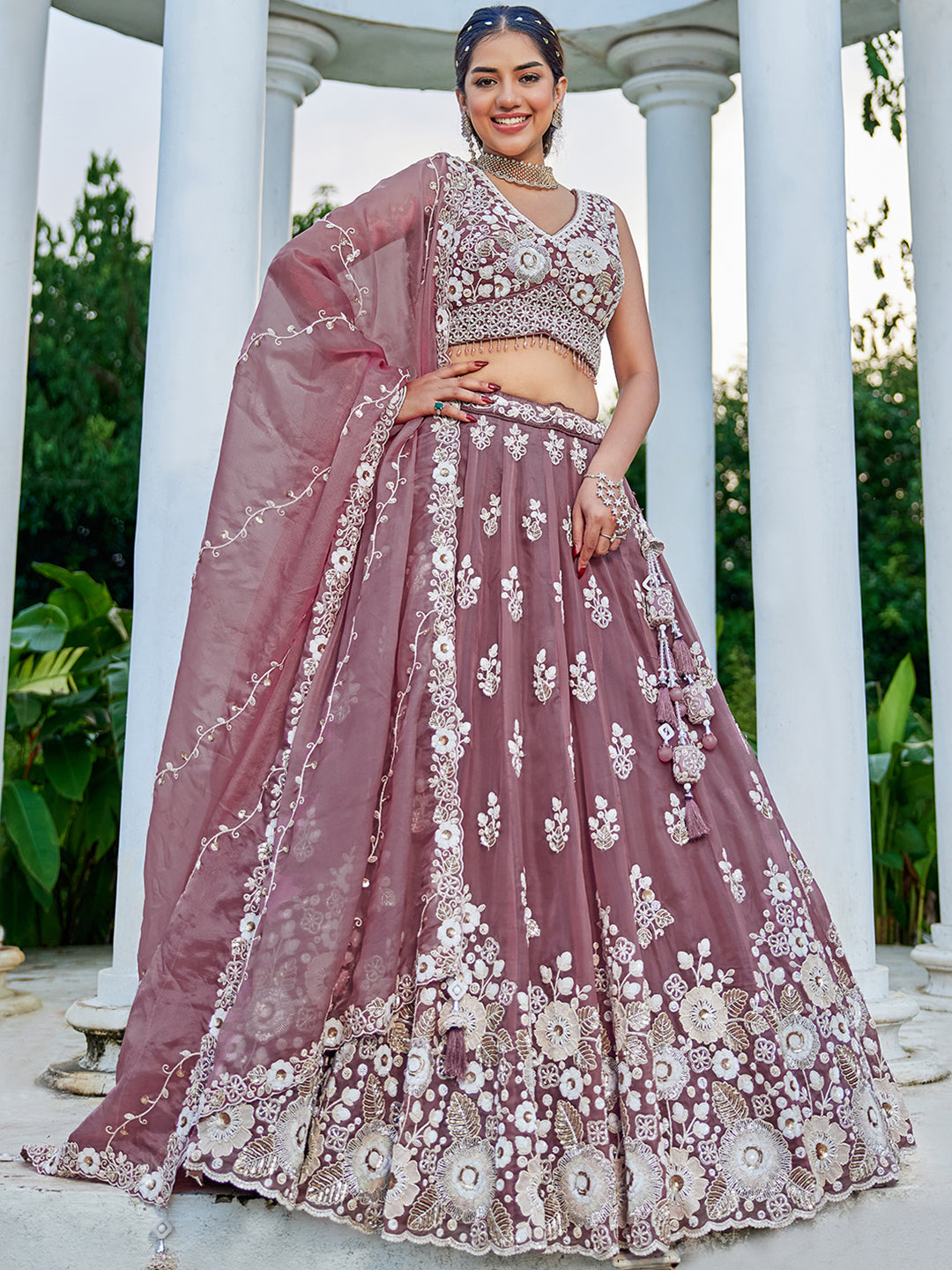 Organza Fabric Beads & Sequince Embroidered Ready to Wear Lehenga Choli & Dupatta houseofpanchhi