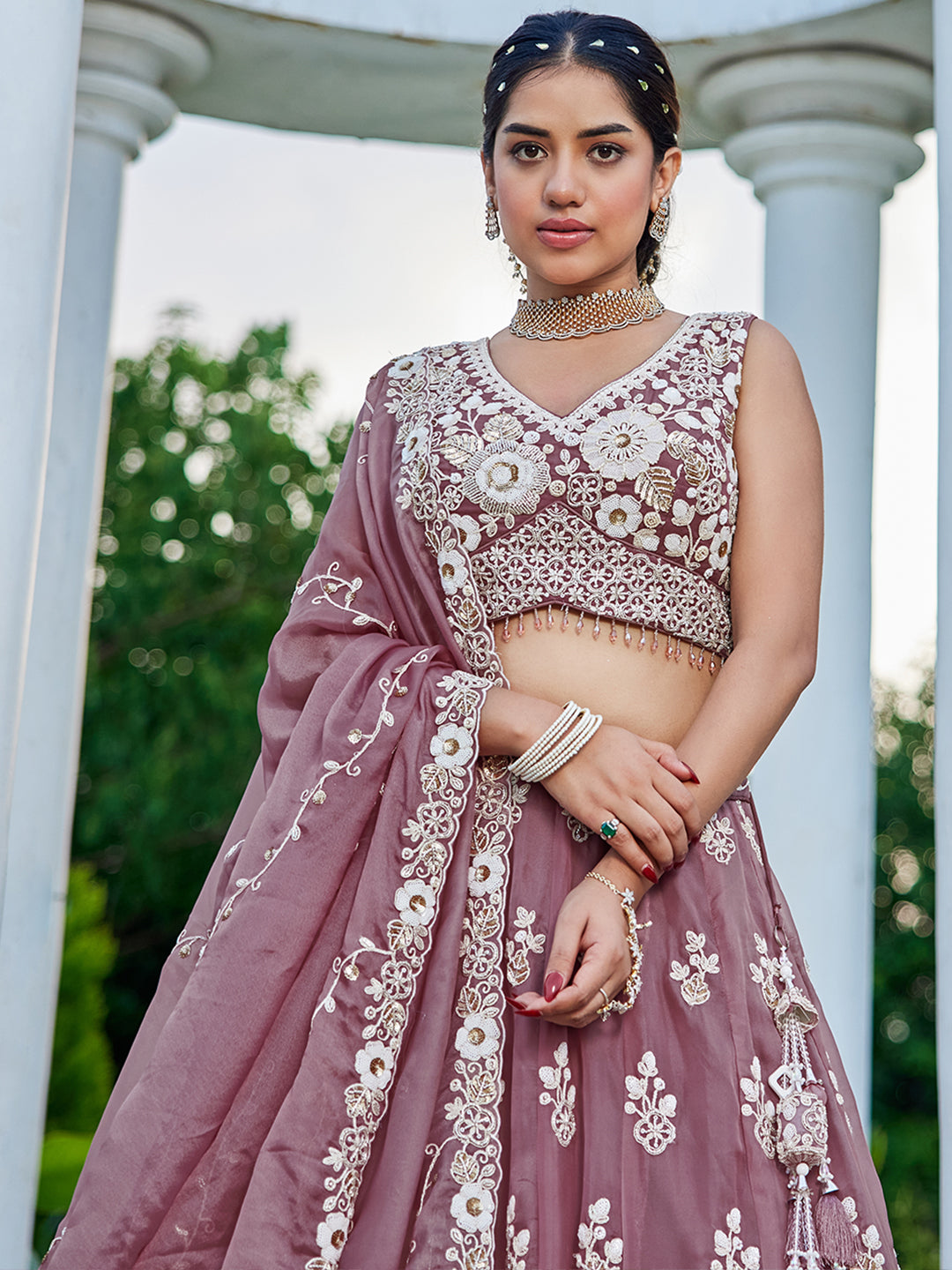Organza Fabric Beads & Sequince Embroidered Ready to Wear Lehenga Choli & Dupatta houseofpanchhi