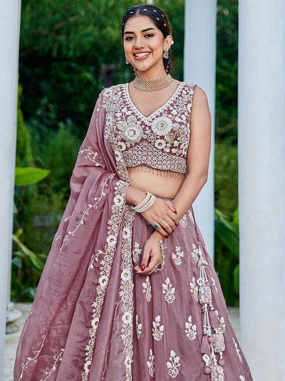 Organza Fabric Beads & Sequince Embroidered Ready to Wear Lehenga Choli & Dupatta houseofpanchhi