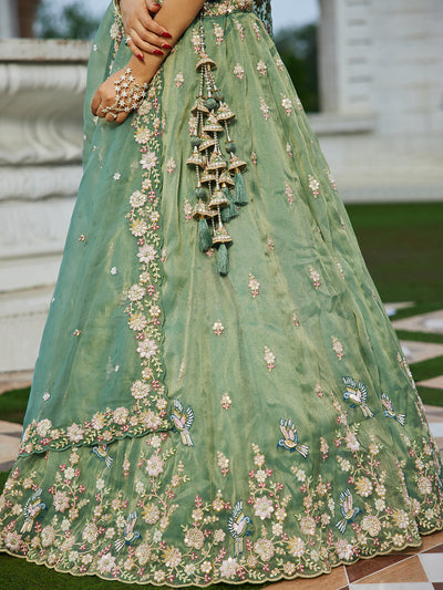 Tissue Fabric Beads & Sequince Embroidered Ready to Wear Lehenga Choli & Dupatta houseofpanchhi