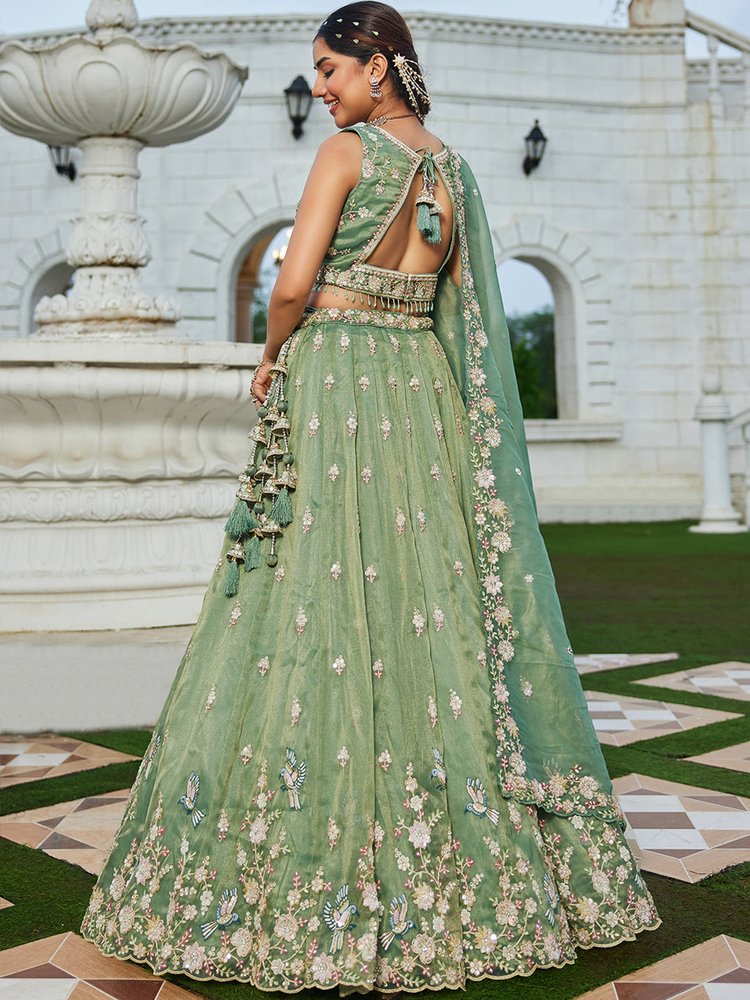 Tissue Fabric Beads & Sequince Embroidered Ready to Wear Lehenga Choli & Dupatta houseofpanchhi