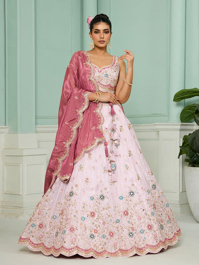 Tissue Fabric Sequins embroidery Semi-Stitched Lehenga & Unstitched Blouse With Dupatta houseofpanchhi