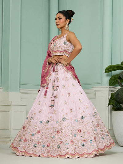 Tissue Fabric Sequins embroidery Semi-Stitched Lehenga & Unstitched Blouse With Dupatta houseofpanchhi
