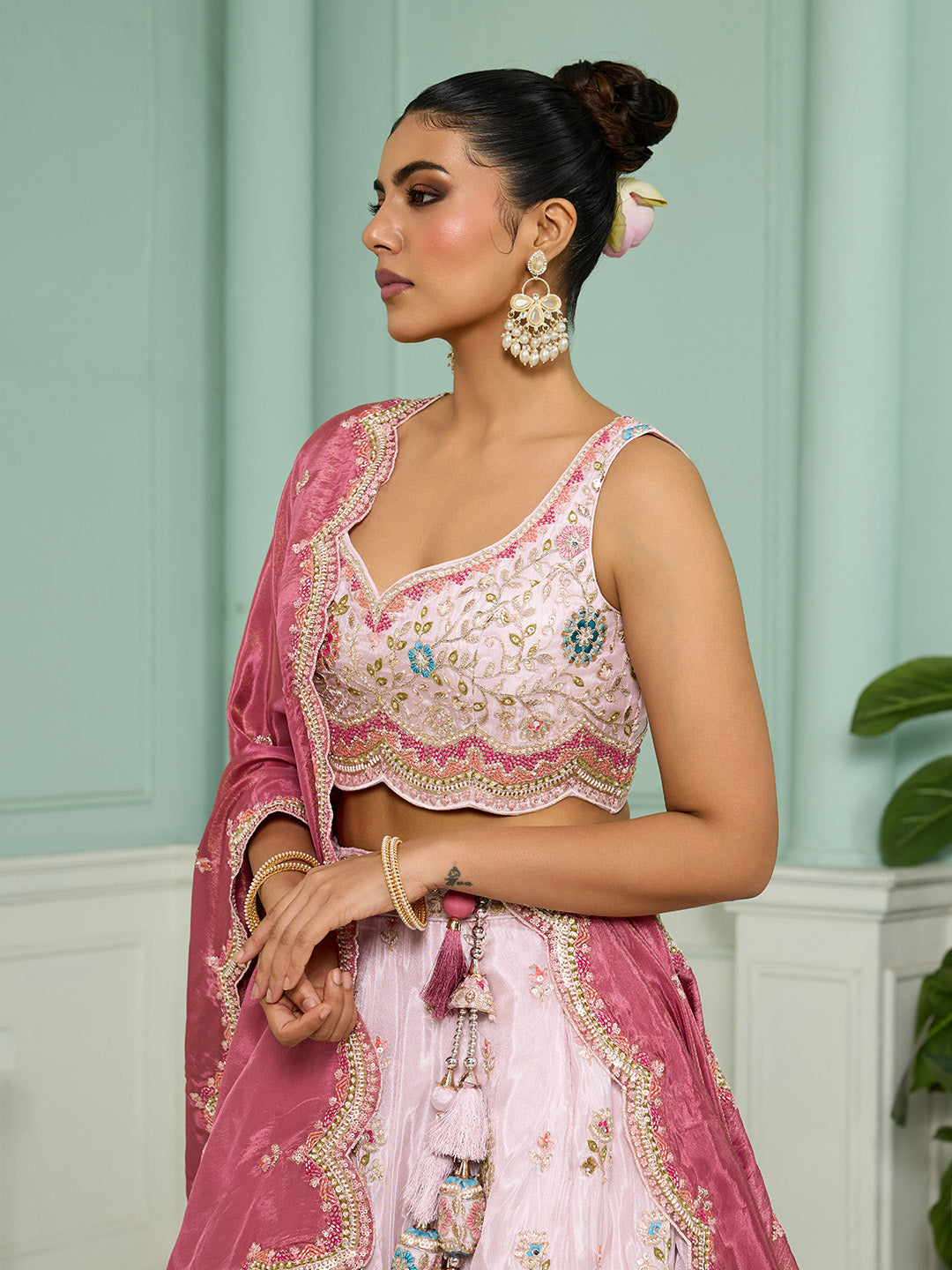 Tissue Fabric Sequins embroidery Semi-Stitched Lehenga & Unstitched Blouse With Dupatta houseofpanchhi