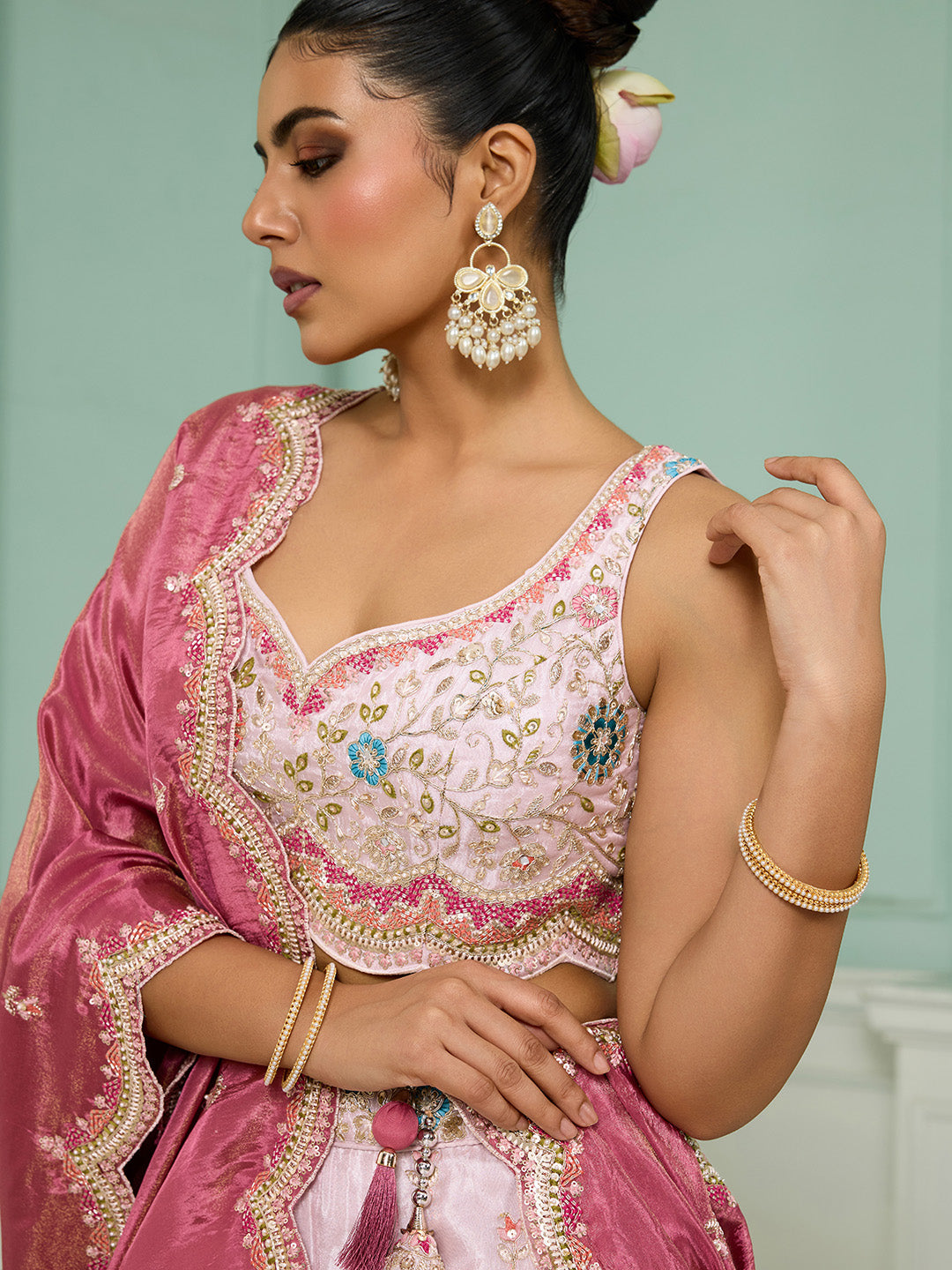 Tissue Fabric Sequins embroidery Semi-Stitched Lehenga & Unstitched Blouse With Dupatta houseofpanchhi