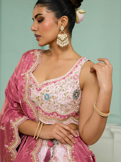 Tissue Fabric Sequins embroidery Semi-Stitched Lehenga & Unstitched Blouse With Dupatta houseofpanchhi