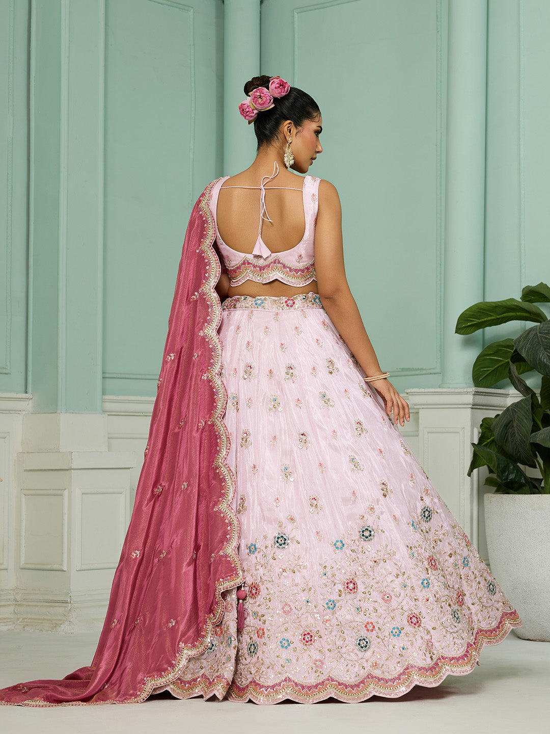 Tissue Fabric Sequins embroidery Semi-Stitched Lehenga & Unstitched Blouse With Dupatta houseofpanchhi