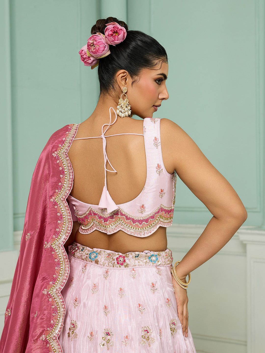 Tissue Fabric Sequins embroidery Semi-Stitched Lehenga & Unstitched Blouse With Dupatta houseofpanchhi