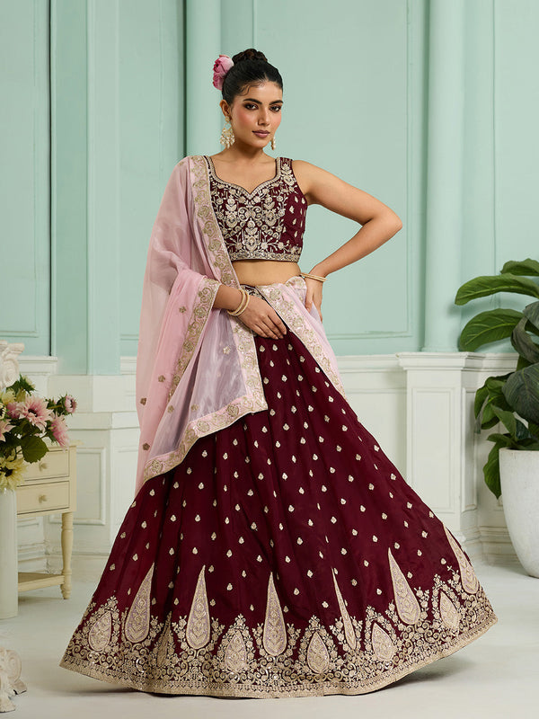 Organza Fabric Sequins embroidery Semi-Stitched Lehenga & Unstitched Blouse With Dupatta