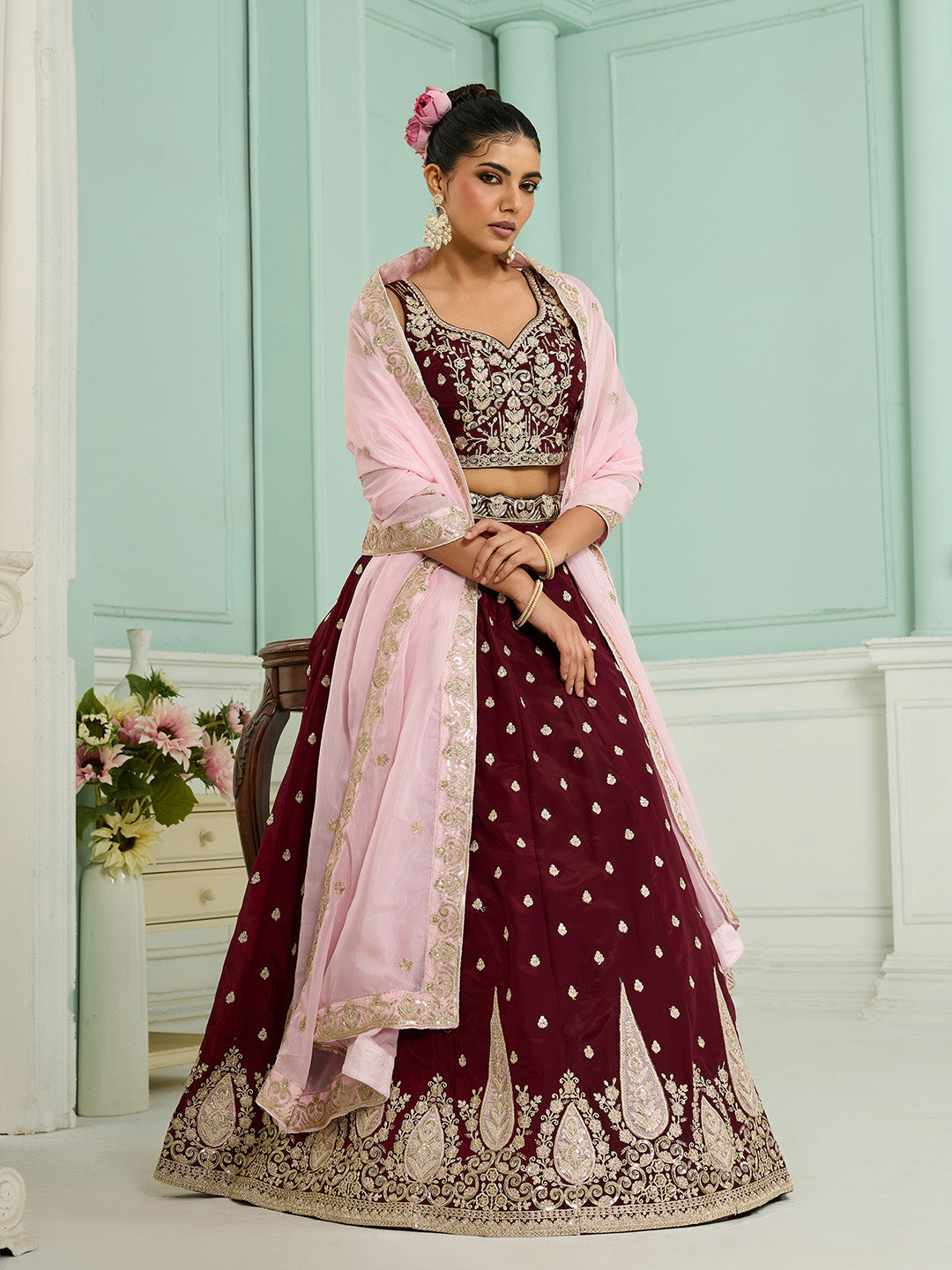 Georgette Fabric Sequins embroidery Semi-Stitched Lehenga & Unstitched Blouse With Dupatta (Copy) House of Panchhi