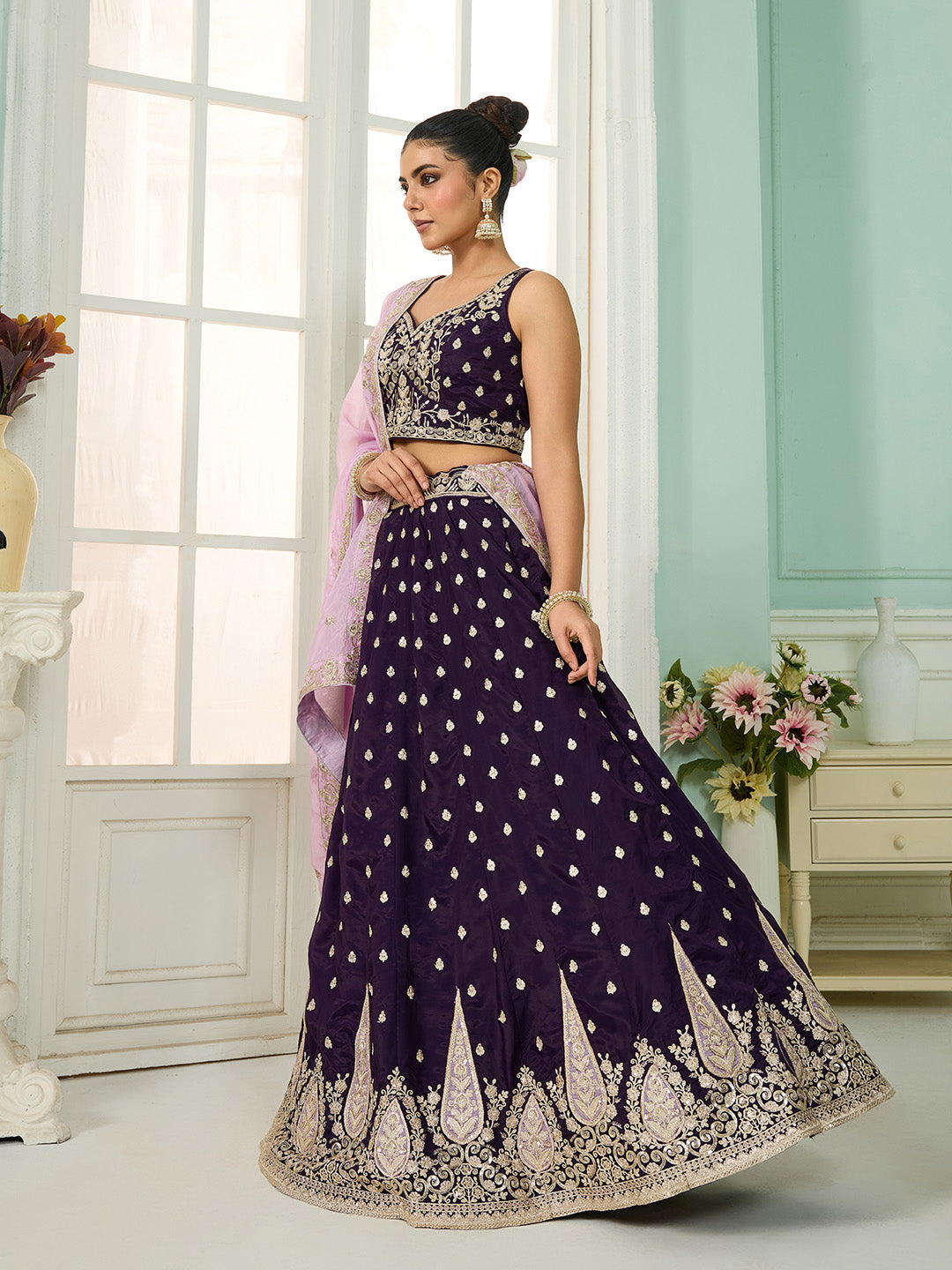 Georgette Fabric Sequins embroidery Semi-Stitched Lehenga & Unstitched Blouse With Dupatta (Copy) House of Panchhi