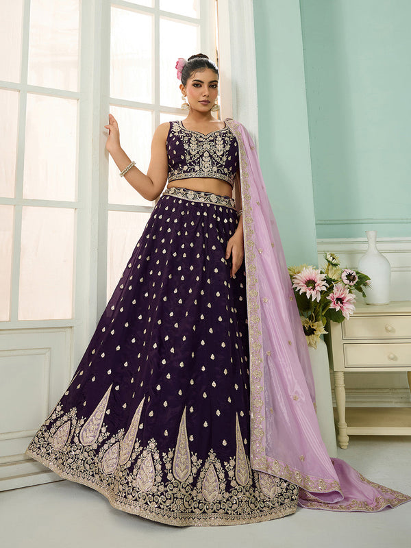 Organza Fabric Sequins embroidery Semi-Stitched Lehenga & Unstitched Blouse With Dupatta