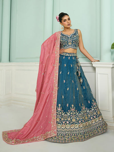 Silk Fabric Sequins embroidery Semi-Stitched Lehenga & Unstitched Blouse With Dupatta House of Panchhi