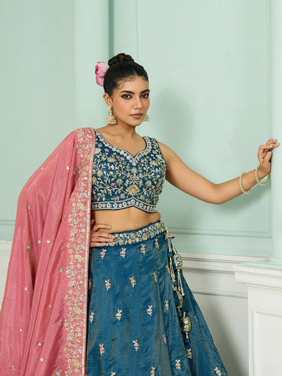 Silk Fabric Sequins embroidery Semi-Stitched Lehenga & Unstitched Blouse With Dupatta House of Panchhi