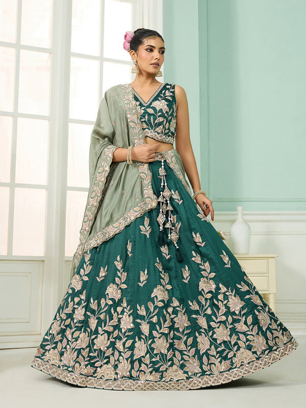 Silk Fabric Sequins embroidery Semi-Stitched Lehenga & Unstitched Blouse With Dupatta
