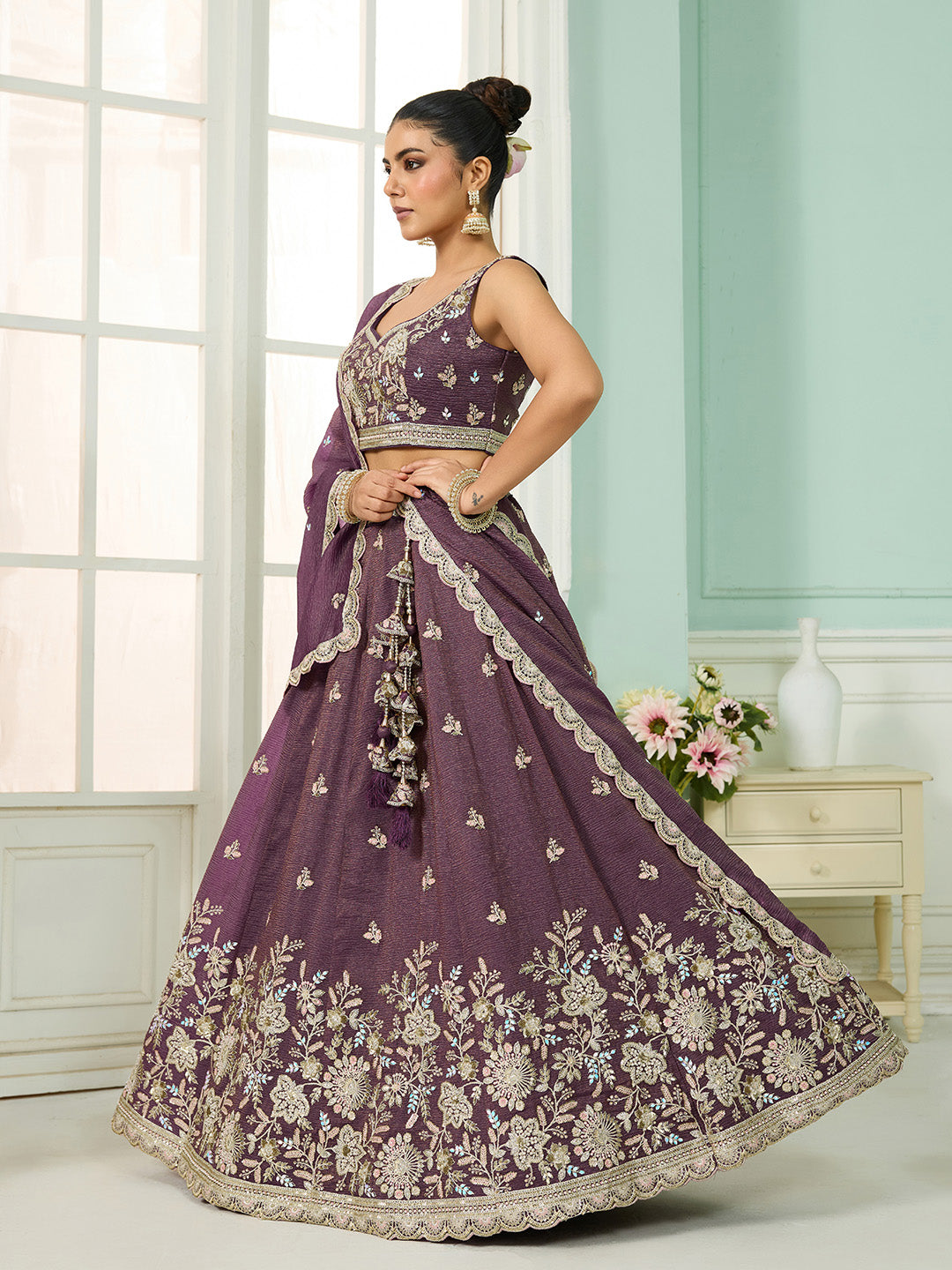 Tissue Fabric Sequins embroidery Semi-Stitched Lehenga & Unstitched Blouse With Dupatta houseofpanchhi