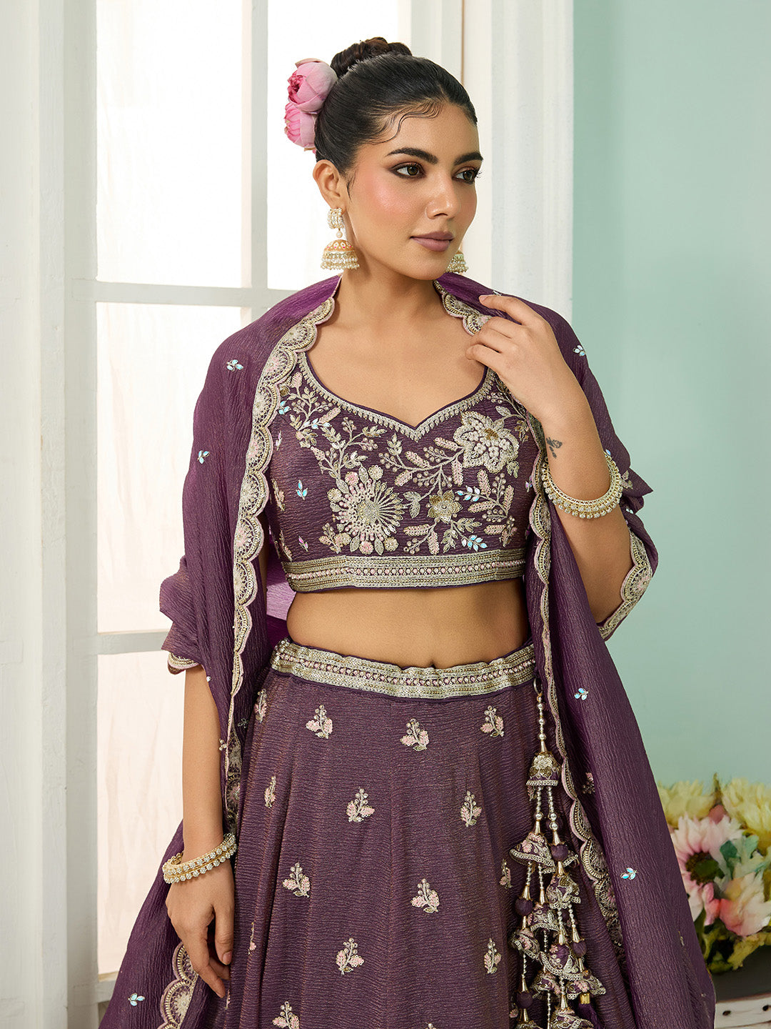 Tissue Fabric Sequins embroidery Semi-Stitched Lehenga & Unstitched Blouse With Dupatta houseofpanchhi
