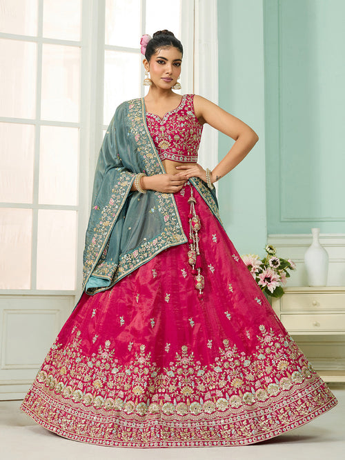 Silk Fabric Sequins embroidery Semi-Stitched Lehenga & Unstitched Blouse With Dupatta
