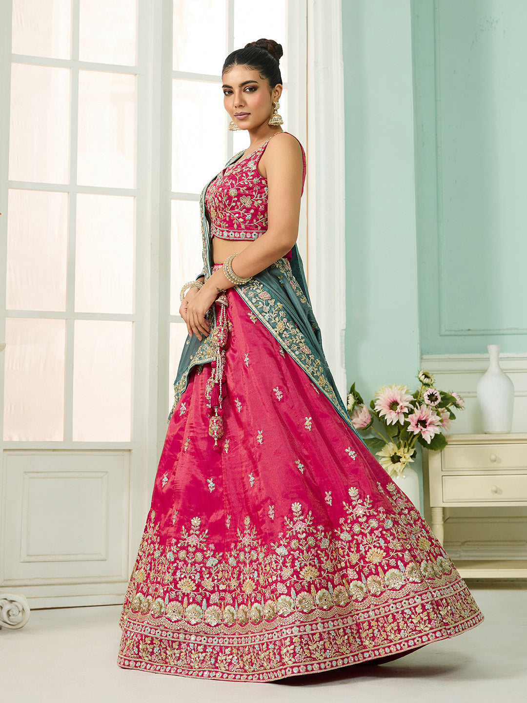 Silk Fabric Sequins embroidery Semi-Stitched Lehenga & Unstitched Blouse With Dupatta House of Panchhi