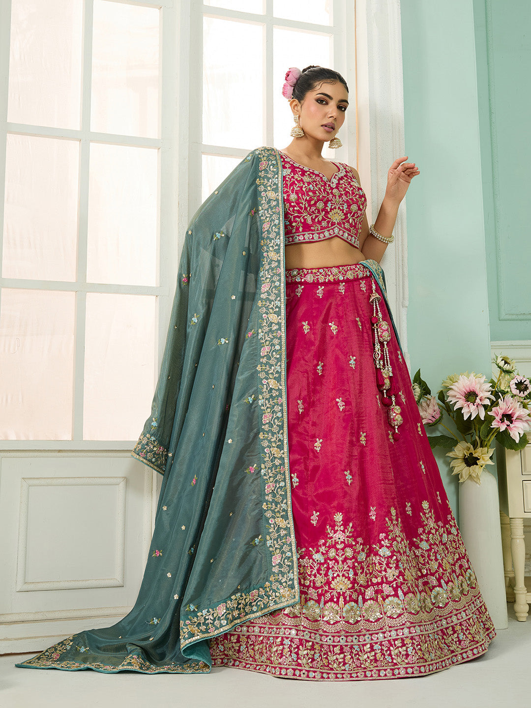 Silk Fabric Sequins embroidery Semi-Stitched Lehenga & Unstitched Blouse With Dupatta House of Panchhi
