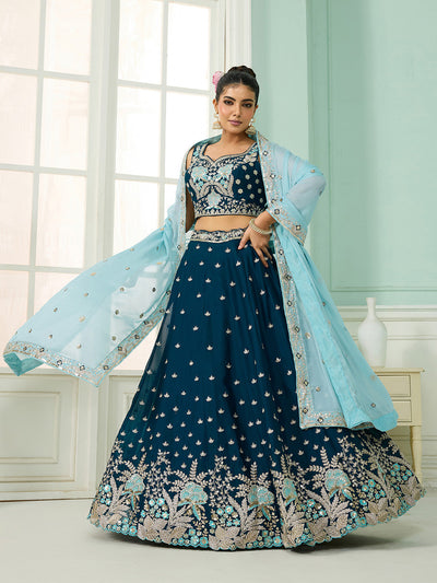 Silk Fabric Sequins embroidery Semi-Stitched Lehenga & Unstitched Blouse With Dupatta (Copy) House of Panchhi