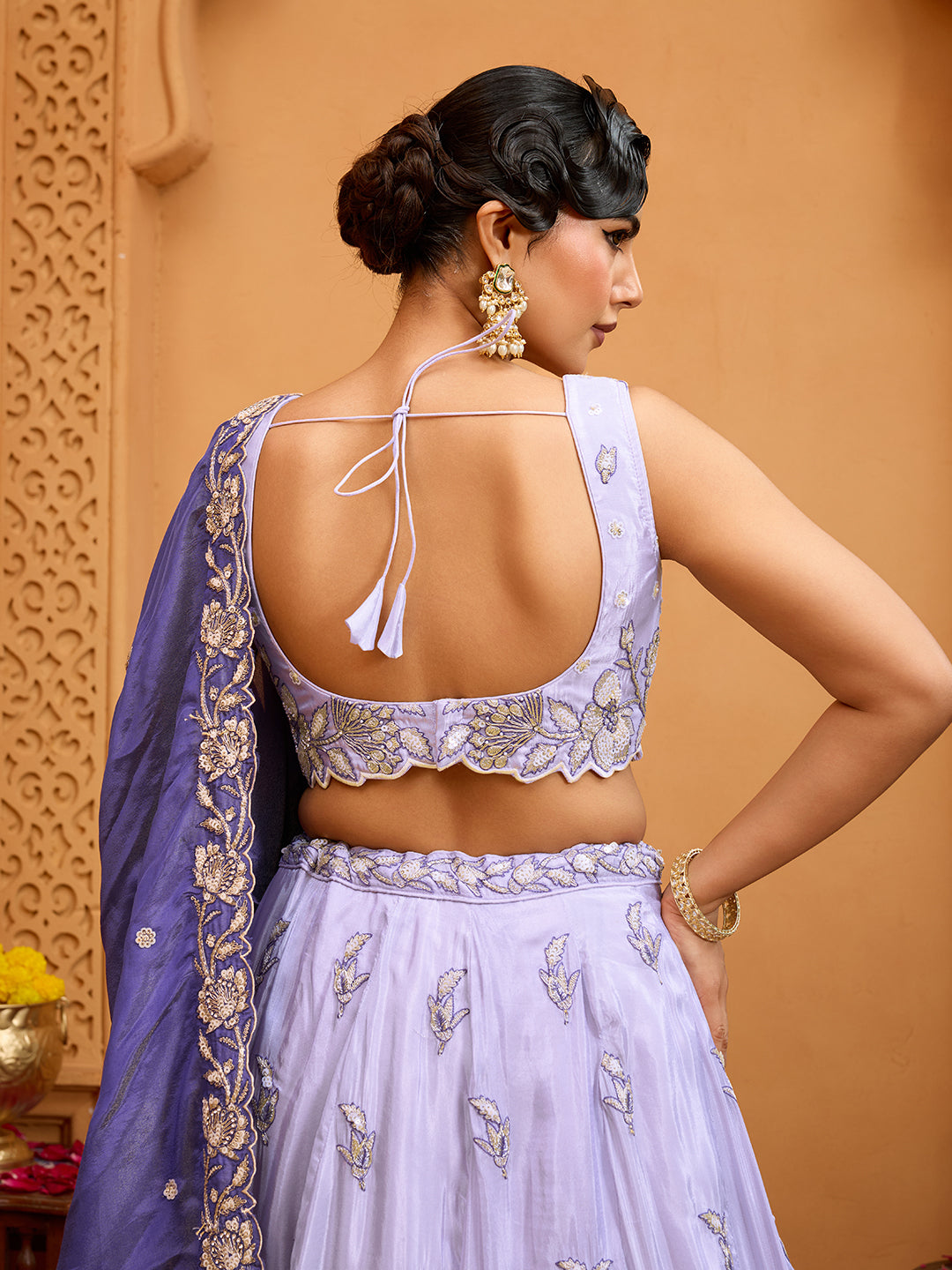 Lavender- Tissue Fabric Sequins embroidery Semi-Stitched Lehenga & Unstitched Blouse With Dupatta houseofpanchhi
