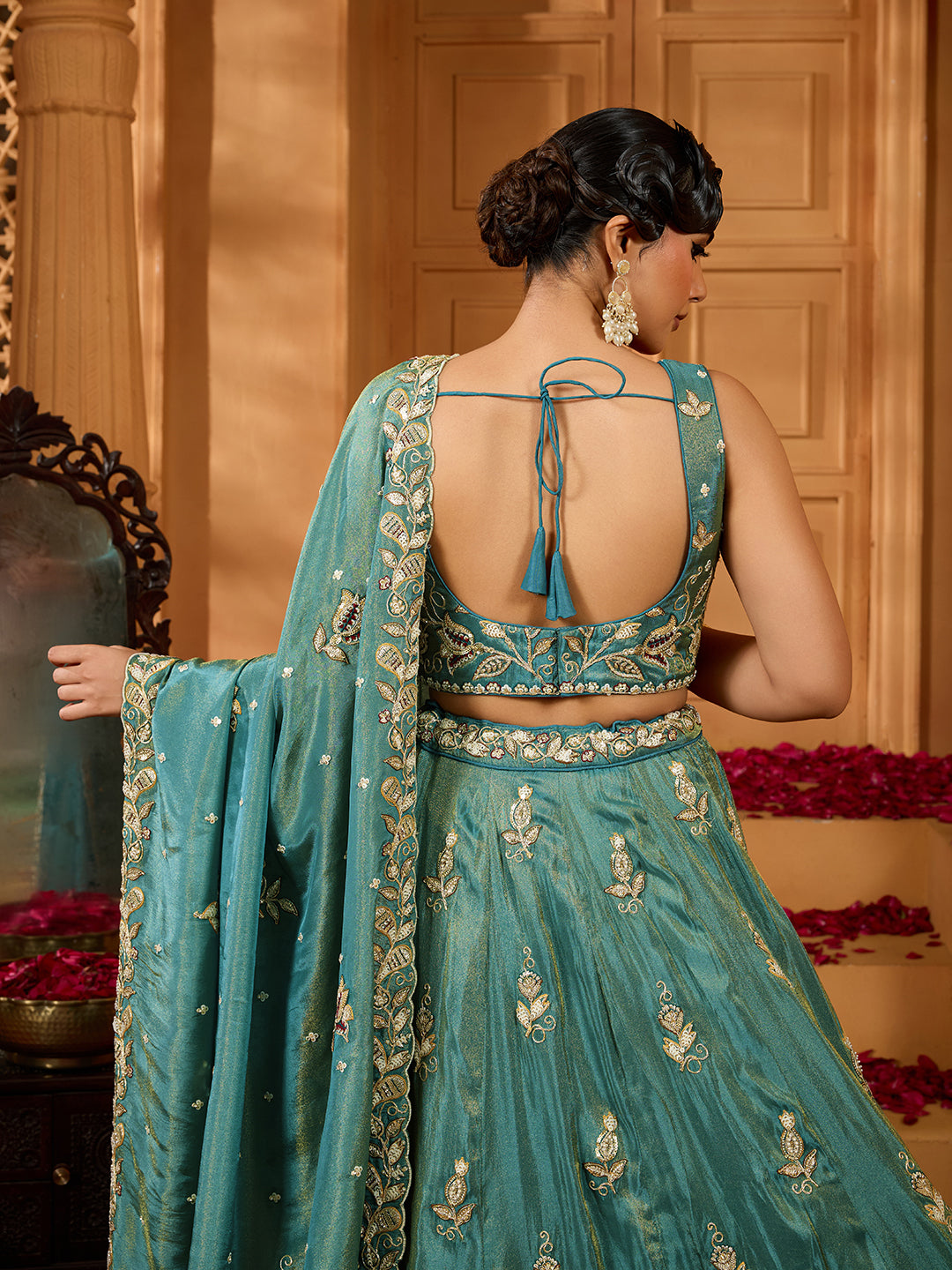Orange- Tissue Fabric Sequinse embroidery Semi-Stitched Lehenga & Unstitched Blouse With Dupatta houseofpanchhi