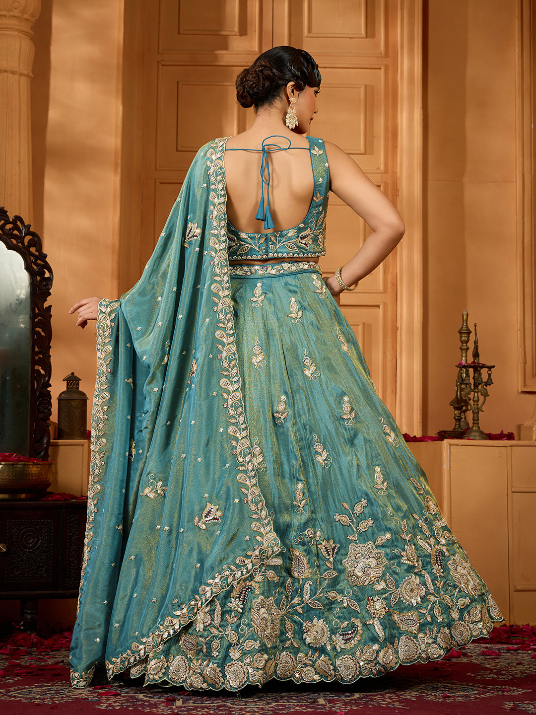 Orange- Tissue Fabric Sequinse embroidery Semi-Stitched Lehenga & Unstitched Blouse With Dupatta houseofpanchhi