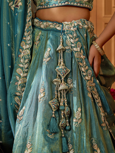 Orange- Tissue Fabric Sequinse embroidery Semi-Stitched Lehenga & Unstitched Blouse With Dupatta houseofpanchhi