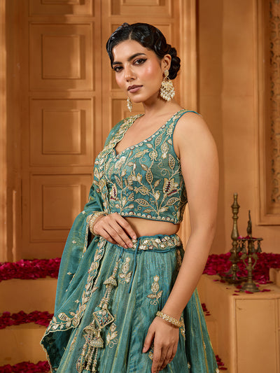 Orange- Tissue Fabric Sequinse embroidery Semi-Stitched Lehenga & Unstitched Blouse With Dupatta houseofpanchhi