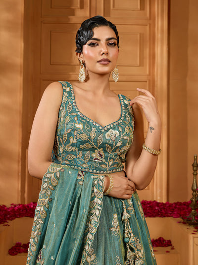 Orange- Tissue Fabric Sequinse embroidery Semi-Stitched Lehenga & Unstitched Blouse With Dupatta houseofpanchhi