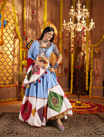 Viscose cotton thread embroidered with jacquard patch work lehenga choli houseofpanchhi