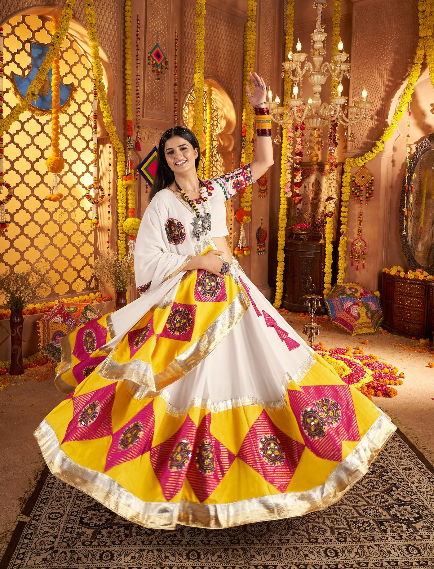 Viscose cotton thread embroidered with jacquard patch work lehenga choli houseofpanchhi