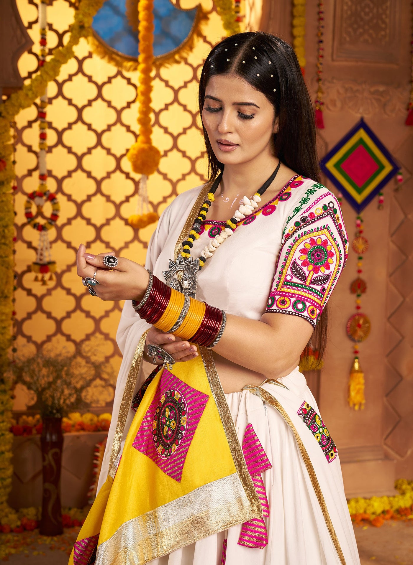 Viscose cotton thread embroidered with jacquard patch work lehenga choli houseofpanchhi