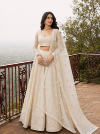 Cream Georgette Embroidery Sequence Work Semi-Stitched Lehenga Choli