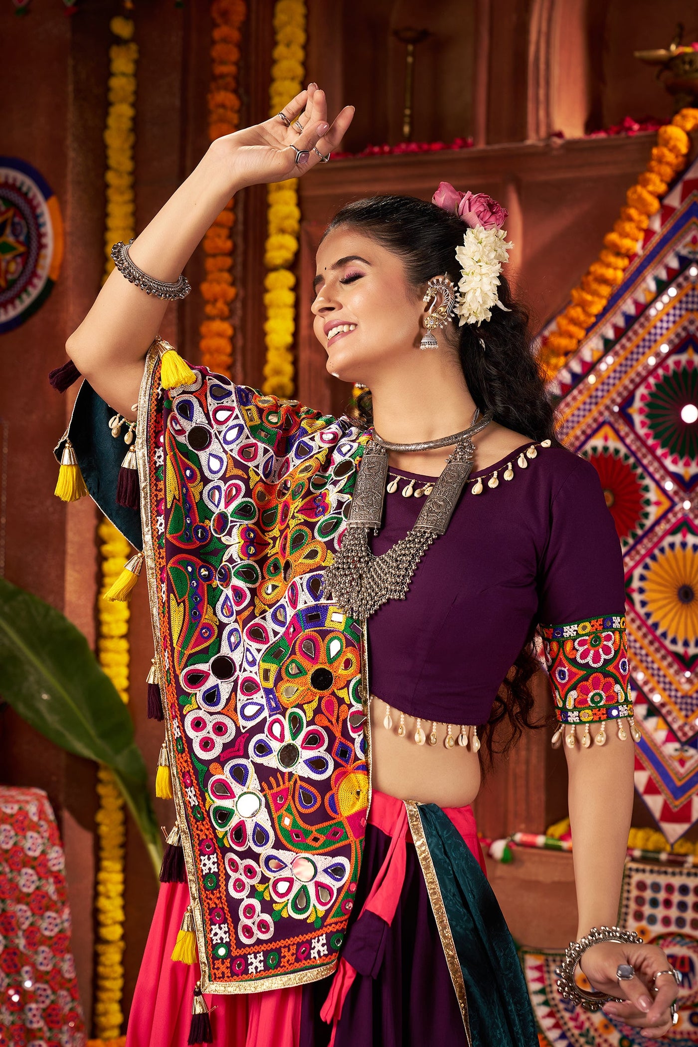 Navratri Designer Viscose Cotton thread embroidered with jacquard patch work lehenga choli (Copy) houseofpanchhi